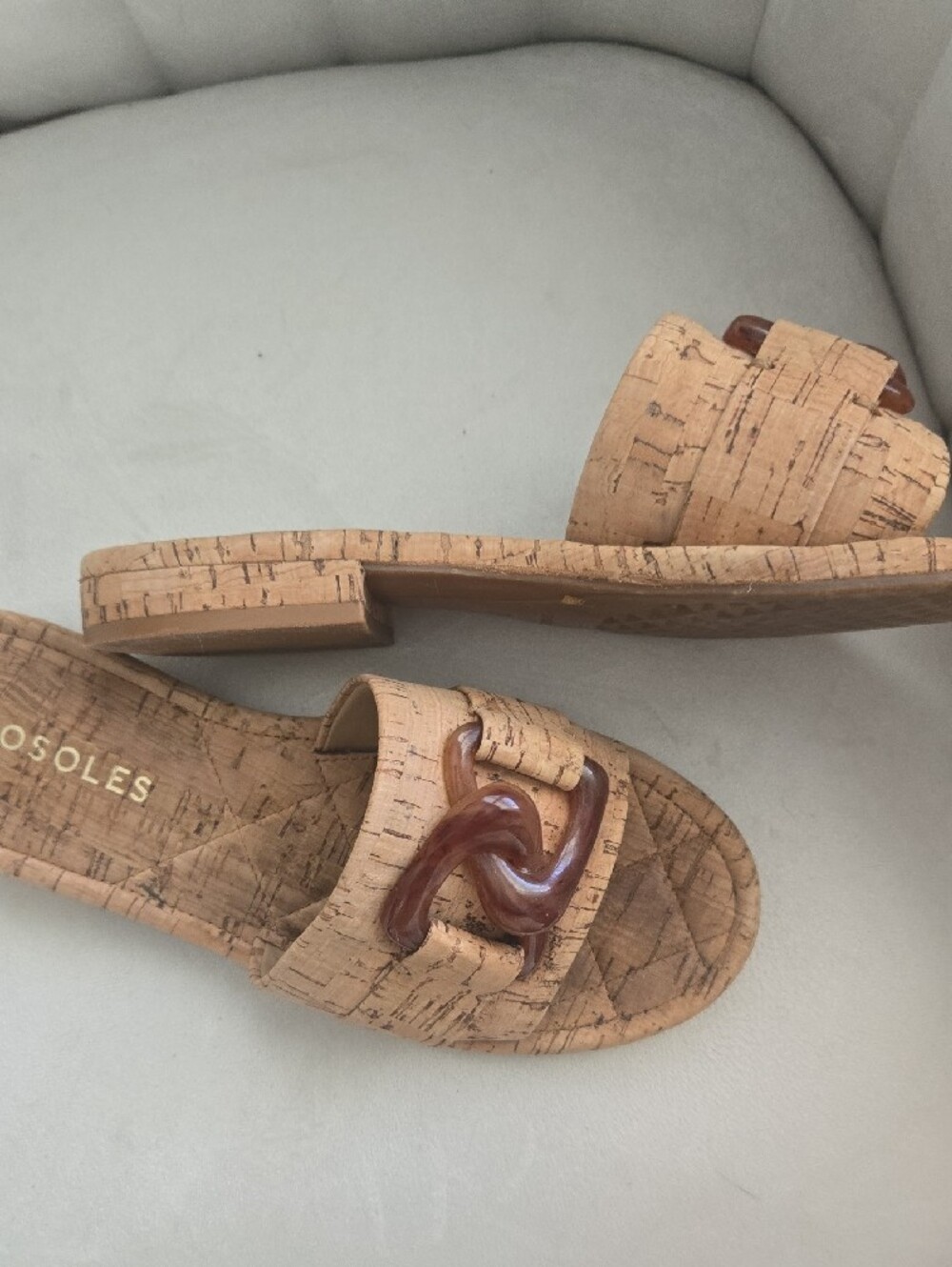 AEROSOLES Cork Slide Sandals with Tortoiseshell Knot Accent - Picture 3 of 5